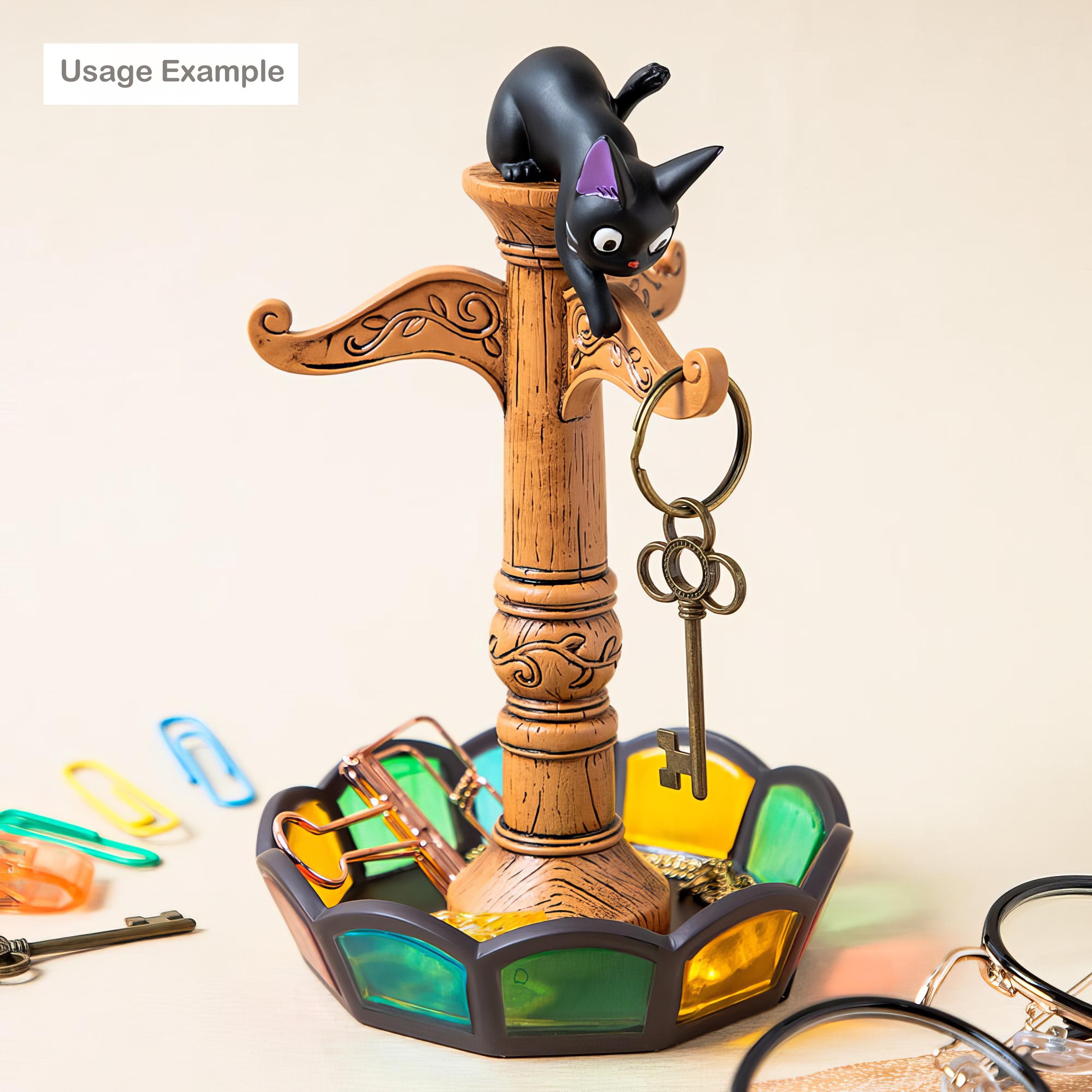 Official Studio Ghibli Jiji Key Hook With Stained Glass Tray - Etsy
