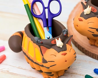 Official Studio Ghibli Catbus Pen Holder Desk Organizer Totoro Resin Figurine