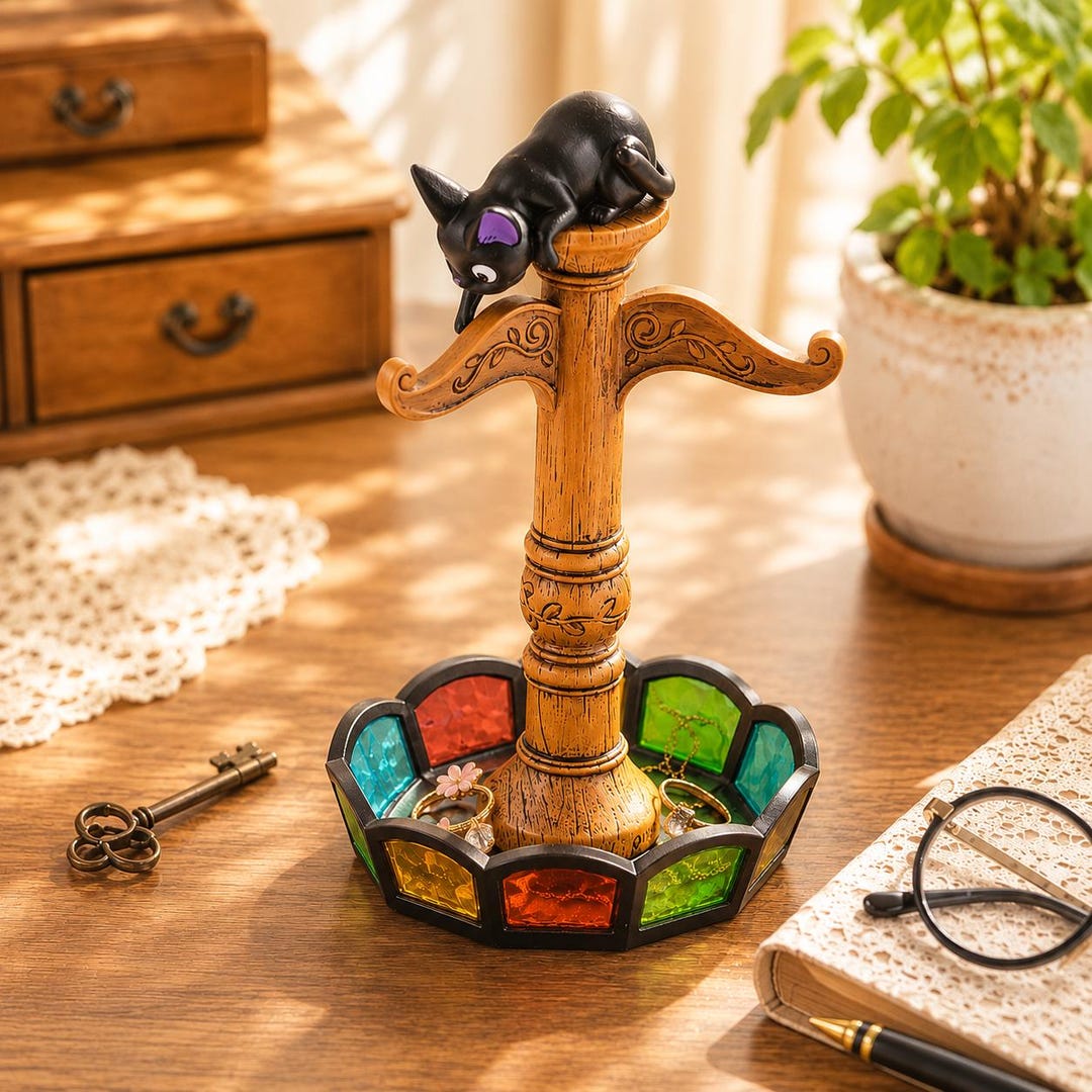 Official Studio Ghibli Jiji Key Hook With Stained Glass Tray - Etsy