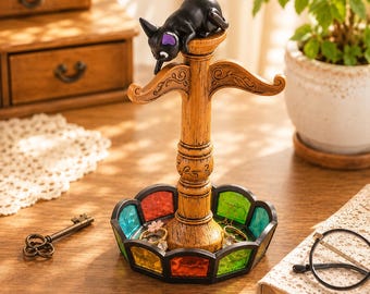 Original Studio Ghibli Jiji Schlüsselhaken mit Buntglas-Tablett
