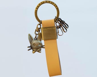 Official Studio Ghibli Jiji Genuine Leather Keyring 3 Hooks Shipped from Japan