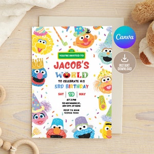 Editable Sesame Birthday Invitation Digital,Printable Sesame Birthday Party Invitation,Editable Canva Printable Download,Kids Birthday