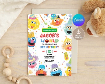 Editable Sesame Birthday Invitation Digital,Printable Sesame Birthday Party Invitation,Editable Canva Printable Download,Kids Birthday