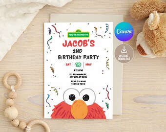 Editable Sesame Birthday Invitation Digital,Printable Sesame Birthday Party Invitation,Editable Canva Printable Download,Kids Birthday