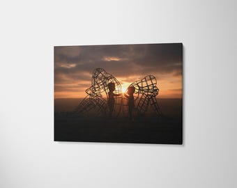 Alexander Milov Statue Art, Burning Man Canvas Wall Art, Two People Backs