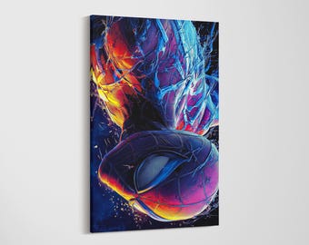 Spiderman Canvas Wall Art - Neon Superhero Poster for Gaming Room Decor - Modern Marvel Comic Print, Cool Boy Bedroom & Man Cave Gift