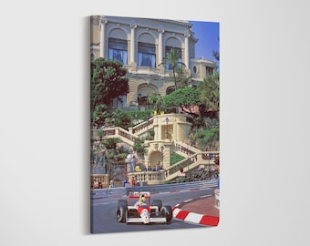 Ayrton Senna Monaco Grandma Leinwand Wandkunst - Vintage Formel 1 Poster für Wohnzimmer - Retro McLaren F1 Rennwagen Druck, Garage Dekor Geschenk