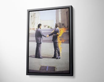 Pink Floyd Wish You Were Here Art, Burning Man Handshake Poster, Rock Music Decor