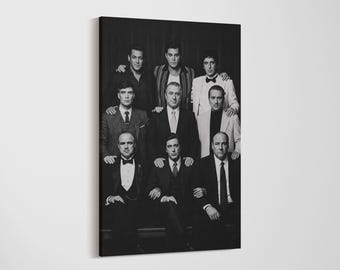 Classic Mobsters Canvas Wall Art - Iconic Gangster Movie Poster - Al Pacino, Robert De Niro, Black and White Cinema Print, Man Cave Decor