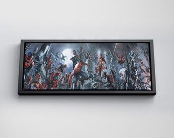 Spider-Man, Multiverses, Spiderman: Across The Spider-Verse Canvas Wall Art, Spider-Mans Decor, Multi-Verse Spider-Man Suits, Canvas Art