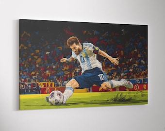 Lionel Messi Argentina Comic Style Canvas Wall Art - Vector Illustration Football Poster - Soccer GOAT Dynamic Print