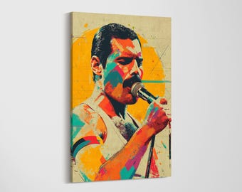 Freddie Mercury Pop Art Canvas Wall Art - Colorful Queen Rock Band Poster for Living Room - Retro Music Studio Decor
