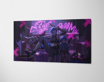 League of Legends Jinx and Little Jinx, Arcane Movie Poster Print, Wall Art, High Quality Canvas Print, Game Poster Gift for LOL Arcane Fans