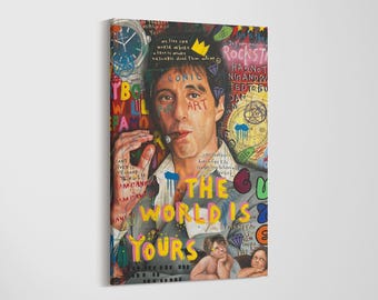 Scarface Graffiti Pop Art Canvas, Tony Montana Street Wall Art, Al Pacino Tribute