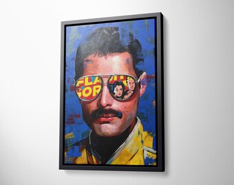Freddie Mercury Flash Gordon Canvas Wall Art - Oil Painting Style Queen Poster for Music Room - Retro Pop Art Comic Print, Musician Gift