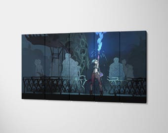 Jinx Lights a Flare Canvas Artwork, League of Legends Arcane Jinx Light Up Torch for Vi Poster, Arcane's Most Memorable Moment
