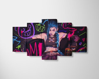 League of Legends Jinx Canvas Print, Arcane Tv Show Canvas Artwork, LOL Framed Canvas Decor