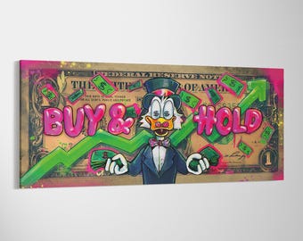 Scrooge McDuck Money Canvas Art, Graffiti Dollar Bill Wall Mural, Buy Hold Poster Print
