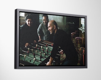Football Legends Foosball Canvas Wall Art - Vintage Maradona, Pele & Zidane Poster for Office - Retro Soccer GOAT Print, Luxury Man Cave