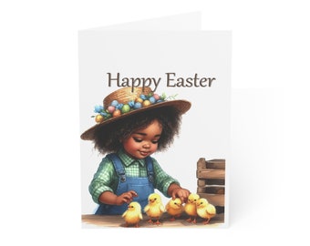 EASTER LilBunny v6 Greeting Cards, Easter Eggs, Chicks, Cute, African American, Black, Family