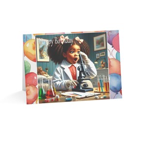Biglietti d'auguri per bambini Lil Scientist v3, compleanno, scienza, carino, ragazza, afroamericano, nero, famiglia, arte