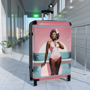 Grab and Go Lady Martini Suitcase, Luggage, Travel, Black, African A, Vintage, Combination Lock, Polycarbonate front & ABS hardshell back. image 3