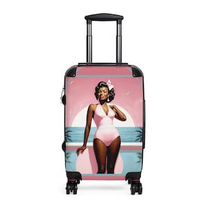 Grab and Go Lady Martini Suitcase, Luggage, Travel, Black, African A, Vintage, Combination Lock, Polycarbonate front & ABS hardshell back. image 1