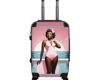Grab and Go Lady Martini Suitcase, Luggage, Travel, Black, African A, Vintage, Combination Lock, Polycarbonate front & ABS hardshell back.