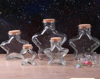 Empty Small Glass Star Bottles, Unique Mini Transparent Jars With Corks Stopper Lids, Reusable Container For DIY Decor, Bottle Art Gifts