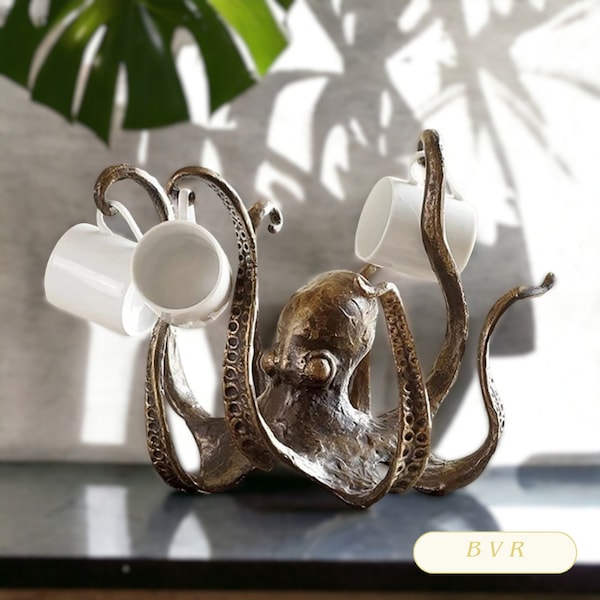Unique Octopus Cup Holder, Fun Modern Home Decor, Resin Mug Stand, Octopus Jewelry Holder, Ocean Home Design, Abstract Bronze Resin Model