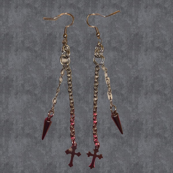 Cross and spike earrings