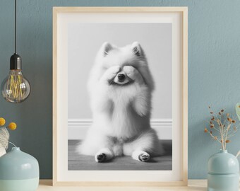 Portrait de Chien Personnalisée : Spitz Japonais - Affiche d'Art Mural Drôle pour Salle de Bain, Impression Originale