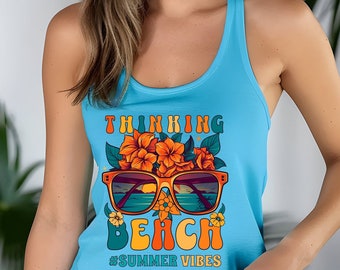 Retro Beach Vibes Tank Top, Summer Shirt, Vacation Shirt Gift Idea, Beach Vacation, Lounge Wear, Oversized Tee, Women tshirts, Cute Tops