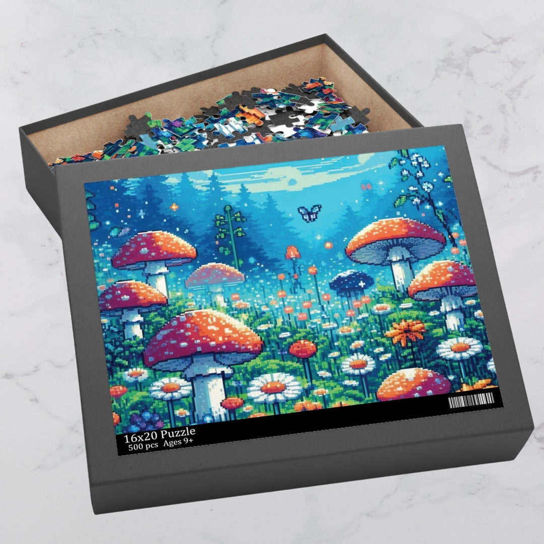 1000-Piece Mushroom House Jigsaw Puzzle – Colorful Jewel & Flower Art For Adults