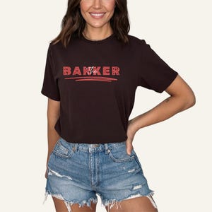 Gambling Gifts Casino Couple Unisex Shirt Set in dark chocolate featuring gambler banker design perfect for couple gift and coordinated Vegas outfits