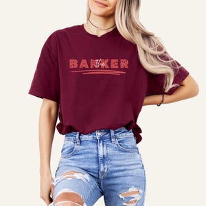 Casino Lover Gifts Gambling Shirt in maroon unisex couple tee with gambler banker design ideal for matching outfits casino nights and gift ideas