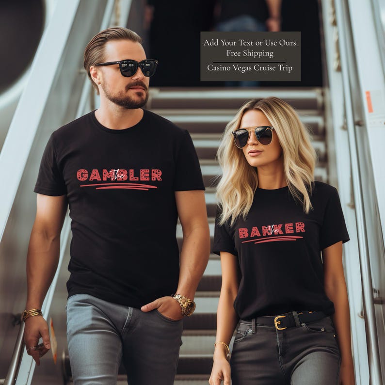 Casino Couple Unisex Shirt Set Gambler Banker Couple Gift Cute Couple Shirts Casino Lover Gifts Gambling Shirt Gambling Gifts image 1