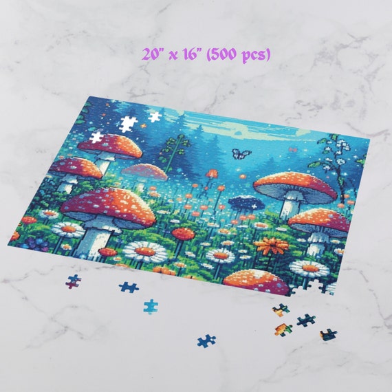 1000-Piece Mushroom House Jigsaw Puzzle – Colorful Jewel & Flower Art For Adults - View #3