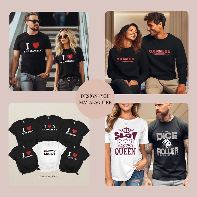 Casino Couple Unisex Shirt Set Gambler Banker Couple Gift Cute Couple Shirts Casino Lover Gifts Gambling Shirt Gambling Gifts image 14