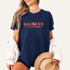 Gambler Banker Couple Gift Cute Couple Shirts in navy unisex tee styled for casino lover gifts and fun matching outfits for trips and date nights