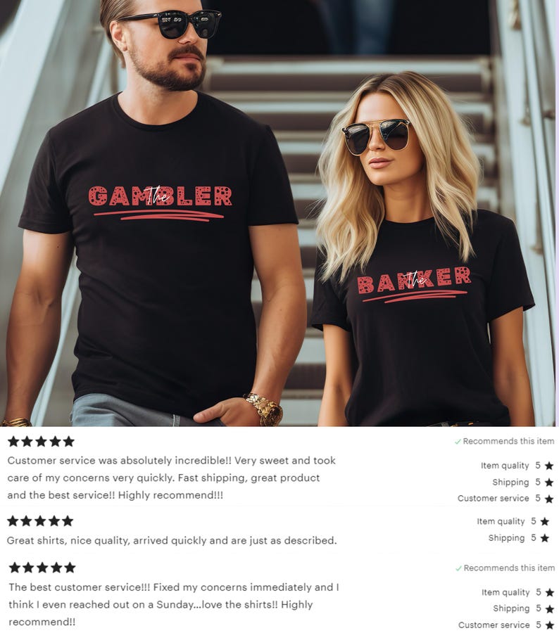 Casino Couple Unisex Shirt Set Gambler Banker Couple Gift Cute Couple Shirts Casino Lover Gifts Gambling Shirt Gambling Gifts image 2