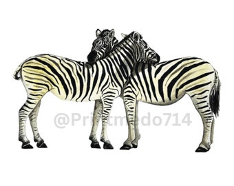 Two Zebras Hand Painted Digital Download, Zebra Wall Decor, Zebra Printable Art
