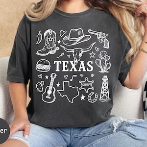 Camiseta gráfica Texas Comfort Colors: camiseta retro de vaquero del oeste