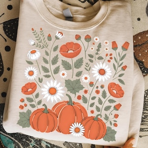 Pumpkin Floral Comfort Colors Shirt: Trendy Fall Crewneck