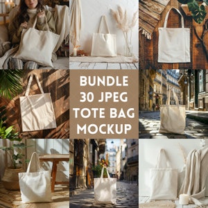 Canva Tote Bag Mockup Bundle | 30 JPEG x Boho Canvas Tote Bag Mockup Bundle | Shopping Bag Mock-up Bundle | Economical Tote Bag Mockup