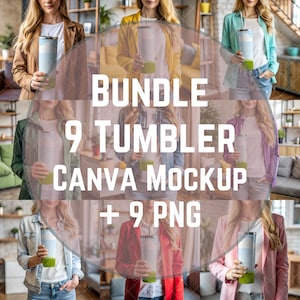 Canvabundel 9 skinny bekermodel, 9 png x bekermodel, vrouwelijk model met bekermodel, model sublimatiebeker, eenvoudig model