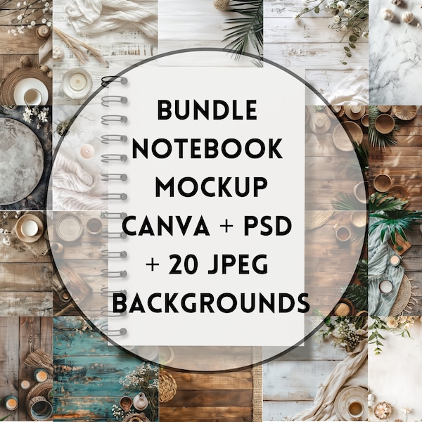 Spiral Notebook Mockup Bundle | 20 JPEG Backgrounds Mockups | Canva Notebook Mockup | Photoshop Notebook Mockup | Spiral Journal Mockup