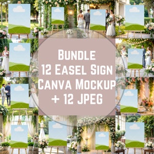 Wedding Welcome Sign Canva Mockup Bundle, Easel Sign Mock up, Wedding Seating Chart Mockup, 18x24 Sign Mockup, 12 JPEG x Sign Mockup Bundle