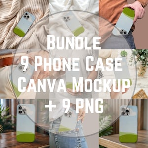 Bundle 9 Canva iPhone Phone Case Mockup, Phone Product Mockup Template, Hand Holding Phone Case Mockup, iPhone Case Design Mockup, 9 PNG