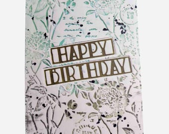 Tarjeta de feliz cumpleaños - Diseñada a mano en técnica mixta